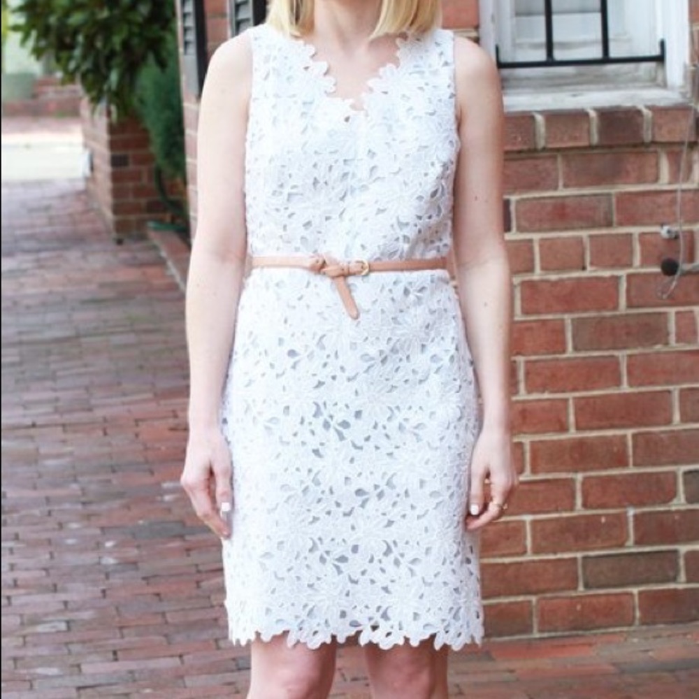 Loft White Lace Overlay V-Neck Dress